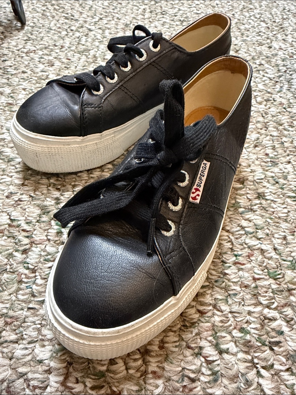 Superga Black Leather Platform Lace-Up Sneakers